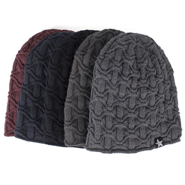 Winter Men Hat Solid Color Cotton Plus Velvet Thickening Knitting Warm Cap Fashion Pentagram Cool Handsome Accessories Unisex