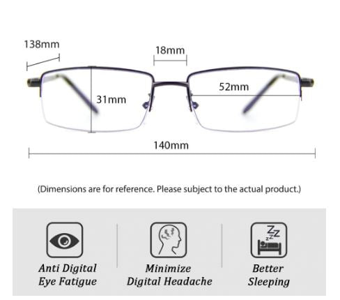 Cyxus Blue Light Blocking Glasses Metal Half Rim Rectangle Computer glasses Anti Eye Eyestrain Clear Lenses Unisex 8731